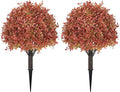 24" Tall Artificial Boxwood Ball Fall Topiary Trees Set of 2, UV Resistant Large Faux Plants Outdoor, 2ft Fake Bushes and Shrubs Look Real with Stake for Front Porch Outside Planter Backyard Decor