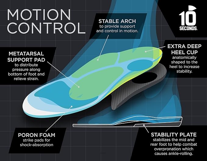 10 Seconds 3210 Motion Control Shoe Insoles, M 14