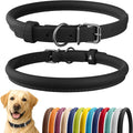 CollarDirect Rolled Leather Dog Collar, Soft Padded Round Puppy Collar, Handmade Genuine Leather Collar Dog Small Large Cat Collars 13 Colors (18-22 Inch, Black Smooth)