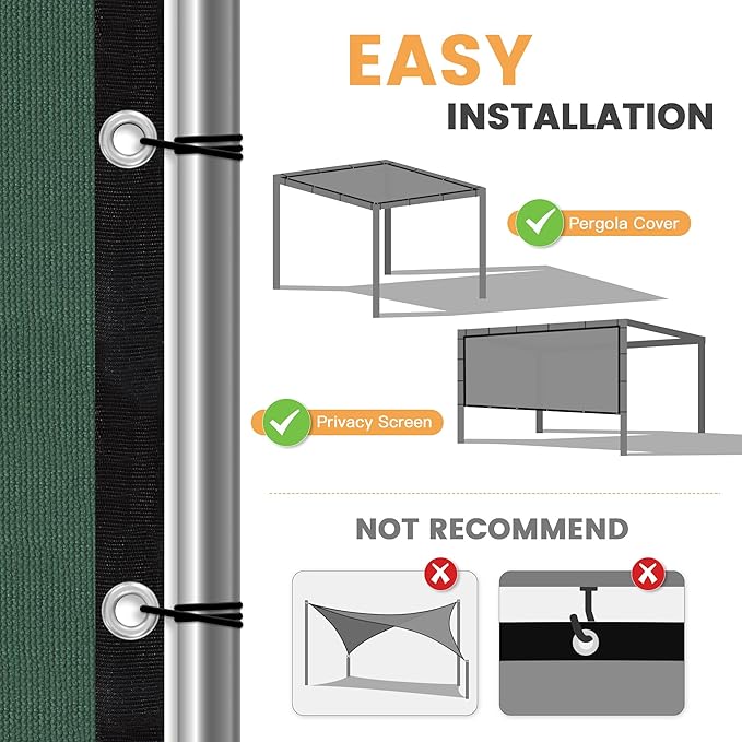 VICLLAX Shade Fabric Sun Shade Cloth with Every 2 FT Grommets for Patio Garden Pergola Cover Canopy 15x24 FT, Dark Green