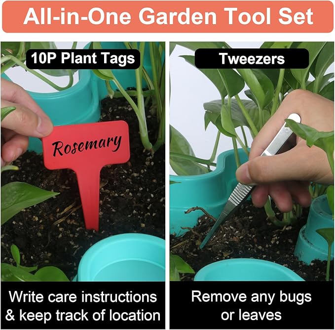 Vertical Planter, 5 Tier Stackable Strawberry Planter with Garden Tool Set, Movable Indoor/Outdoor Garden Herb Pot for Growing Vegetables and Succulents, Teal