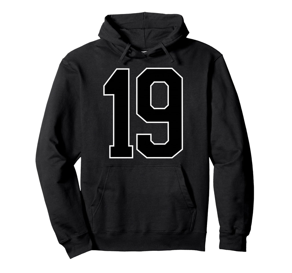 Black Sports Team Number 19 Fan Hoodie - Fun Novelty Design Unisex