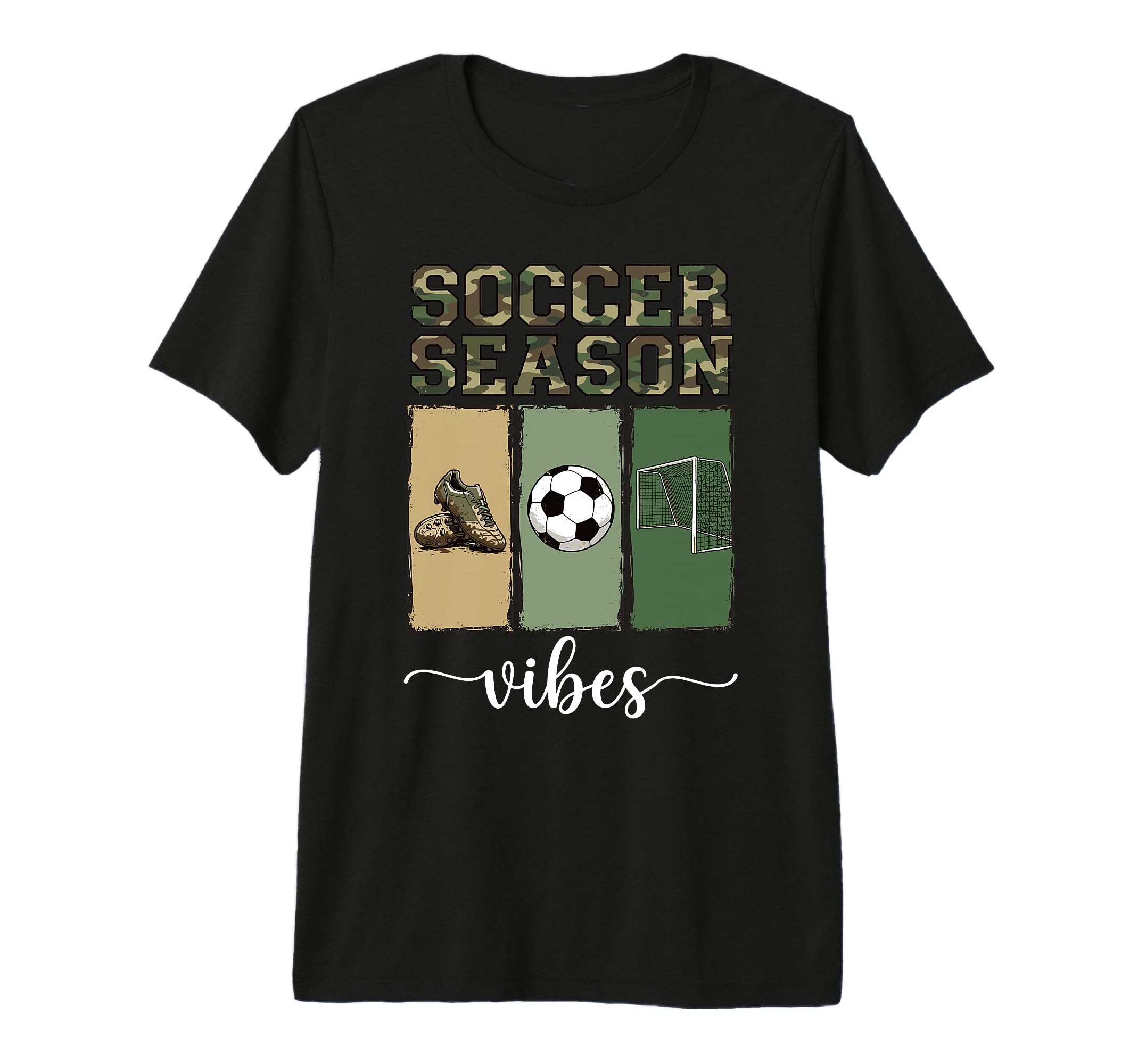 Camo Soccer Season Goal And Cleats Art T-Shirt - Unique Graphic Men Women