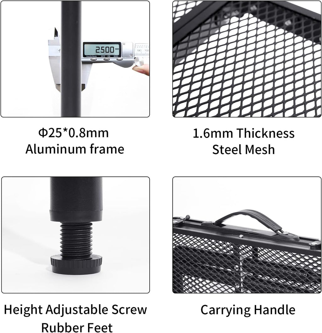 Grill Table Small Folding Table 2FT Foldable Camping Table Picnic Portable Mesh 2 Height Adjustable Outdoor Beach BBQ Black 23.6×15.7× 9.4/20.4inch