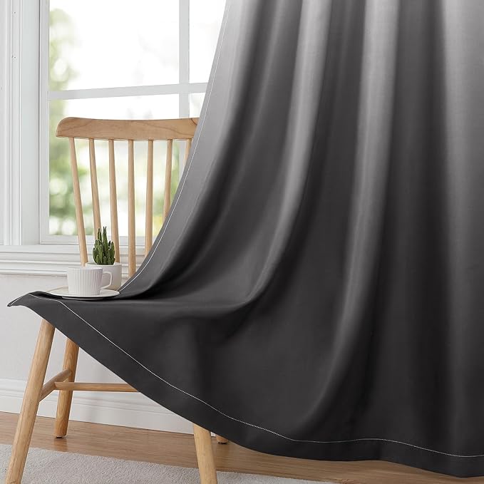 HOMEIDEAS Grey Gray Ombre Blackout Curtains 52 X 84 Inch Length Gradient Room Darkening Thermal Insulated Energy Saving Grommet 2 Panels Window Drapes for Living Room, Bedroom