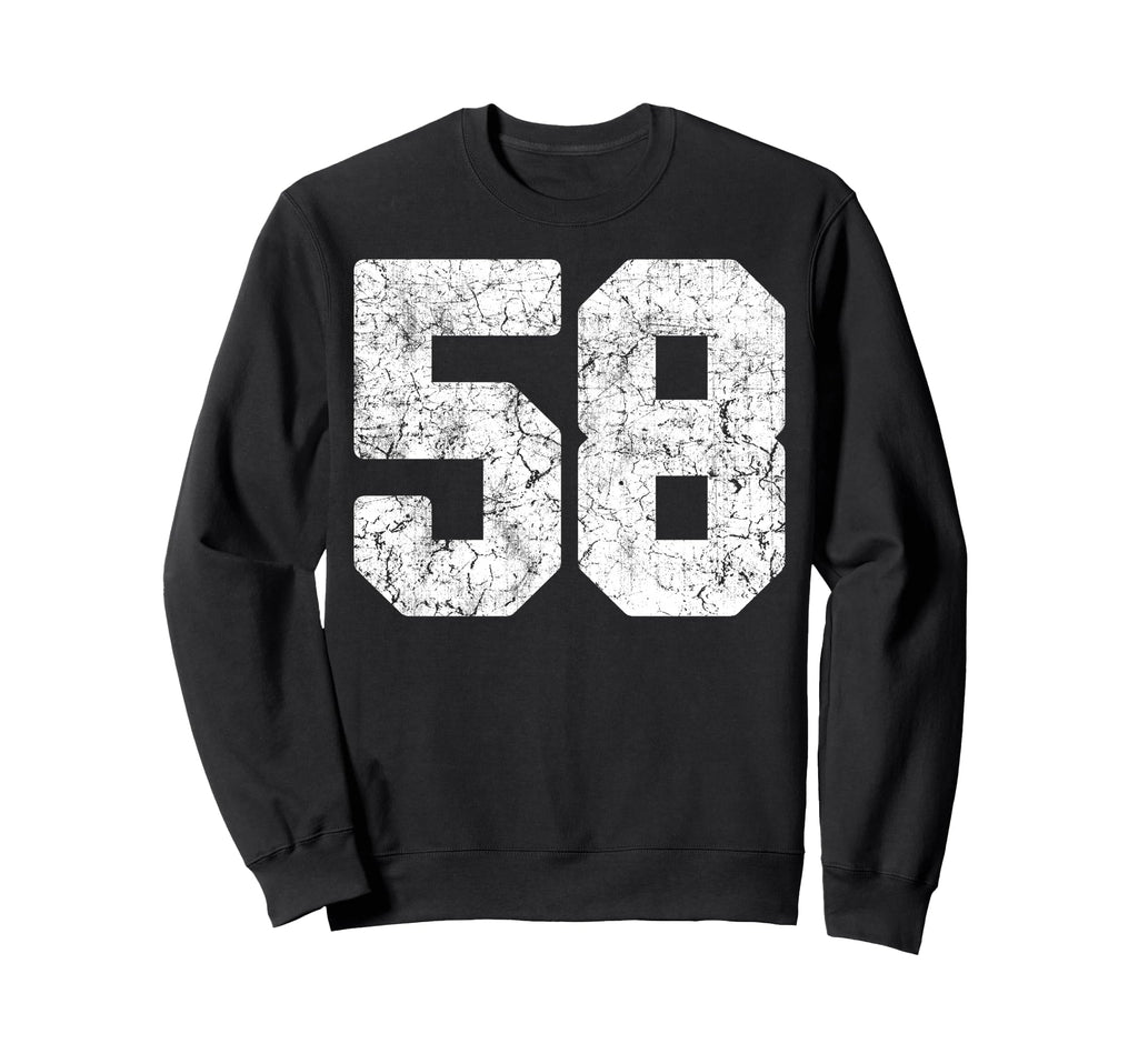 Distressed White Number 58 Jersey Sweatshirt - Fun Novelty Design Unisex