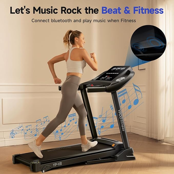 Treadmills for Home Use, Walking Pad Treadmill with Incline, Auto Foldable Treadmill for Home, 8.0 MPH Running Treadmill with Bluetooth Enabled, 300 lbs User Capacity