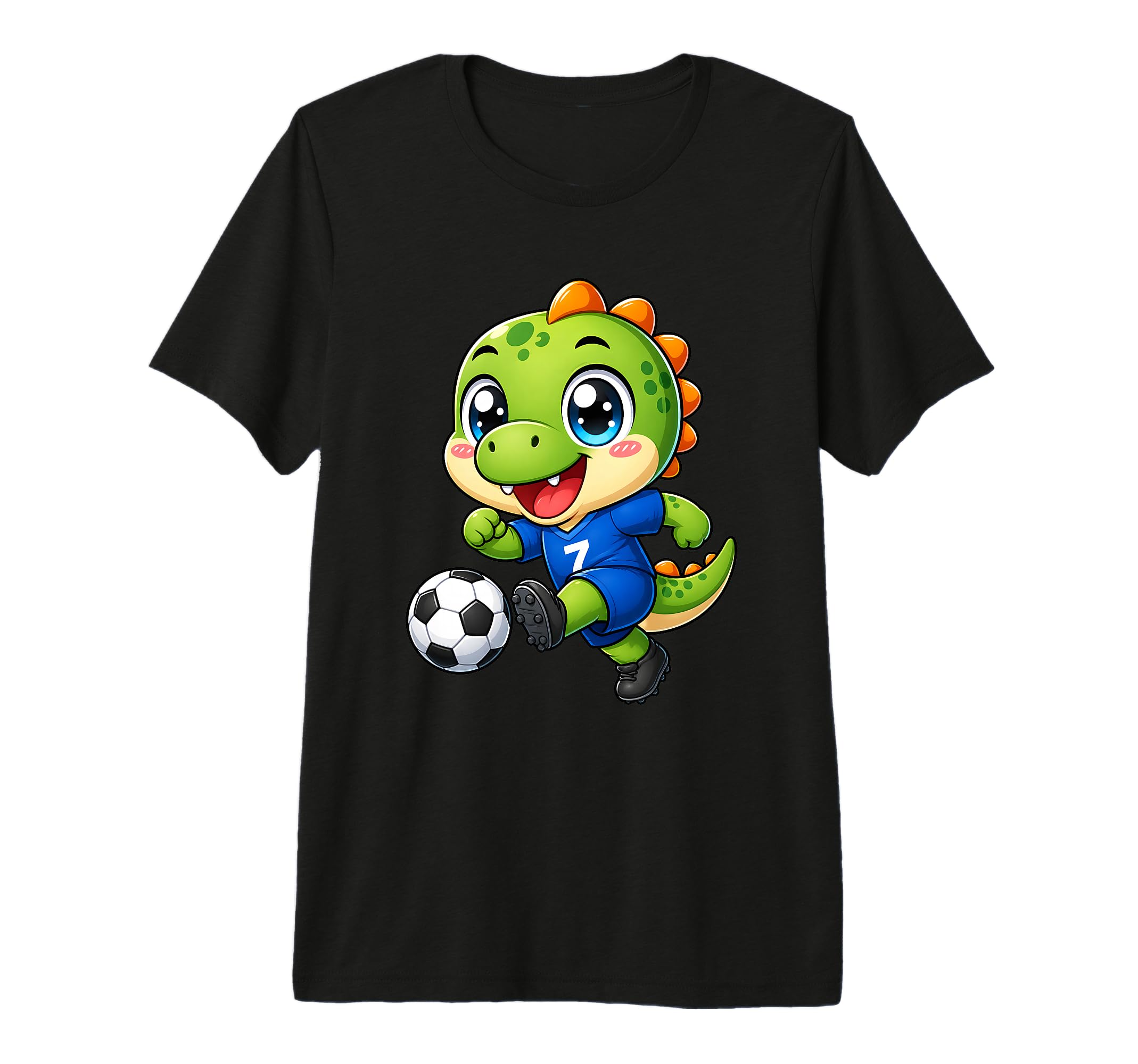 Kawaii Dinosaur Playing Soccer Cartoon T-Shirt - Graphic Print Unisex