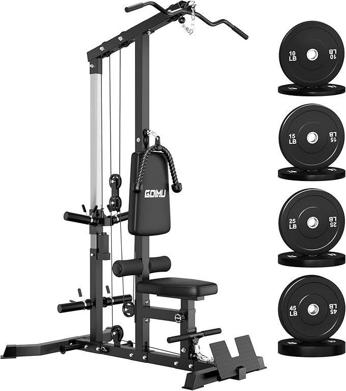 LS01 LAT Pulldown Machine, LAT Row Cable Machine with AB Crunch, LAT Tower with Cable Row Attachments, 3 in 1 Pulley Stations for Home Gym