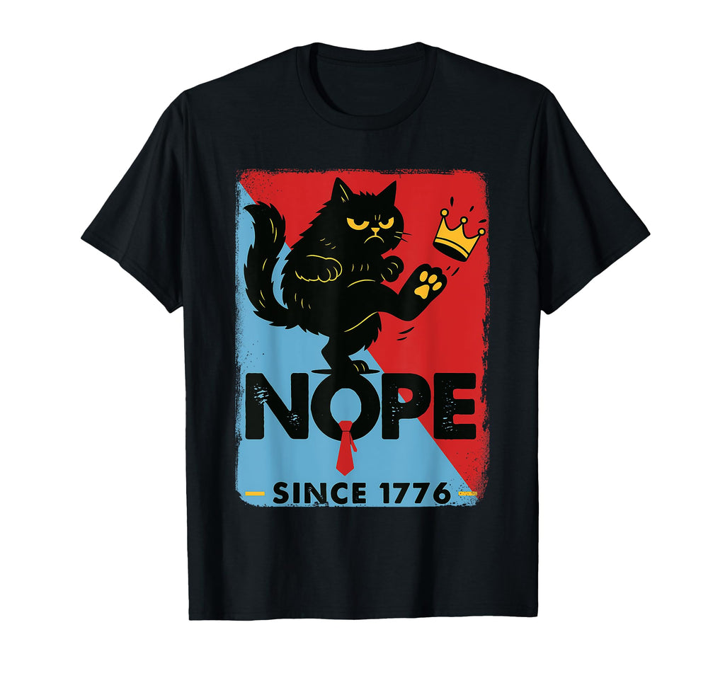 No Kings Cat Kicking Crown Protest Since T-Shirt - Graphic Print Men Women