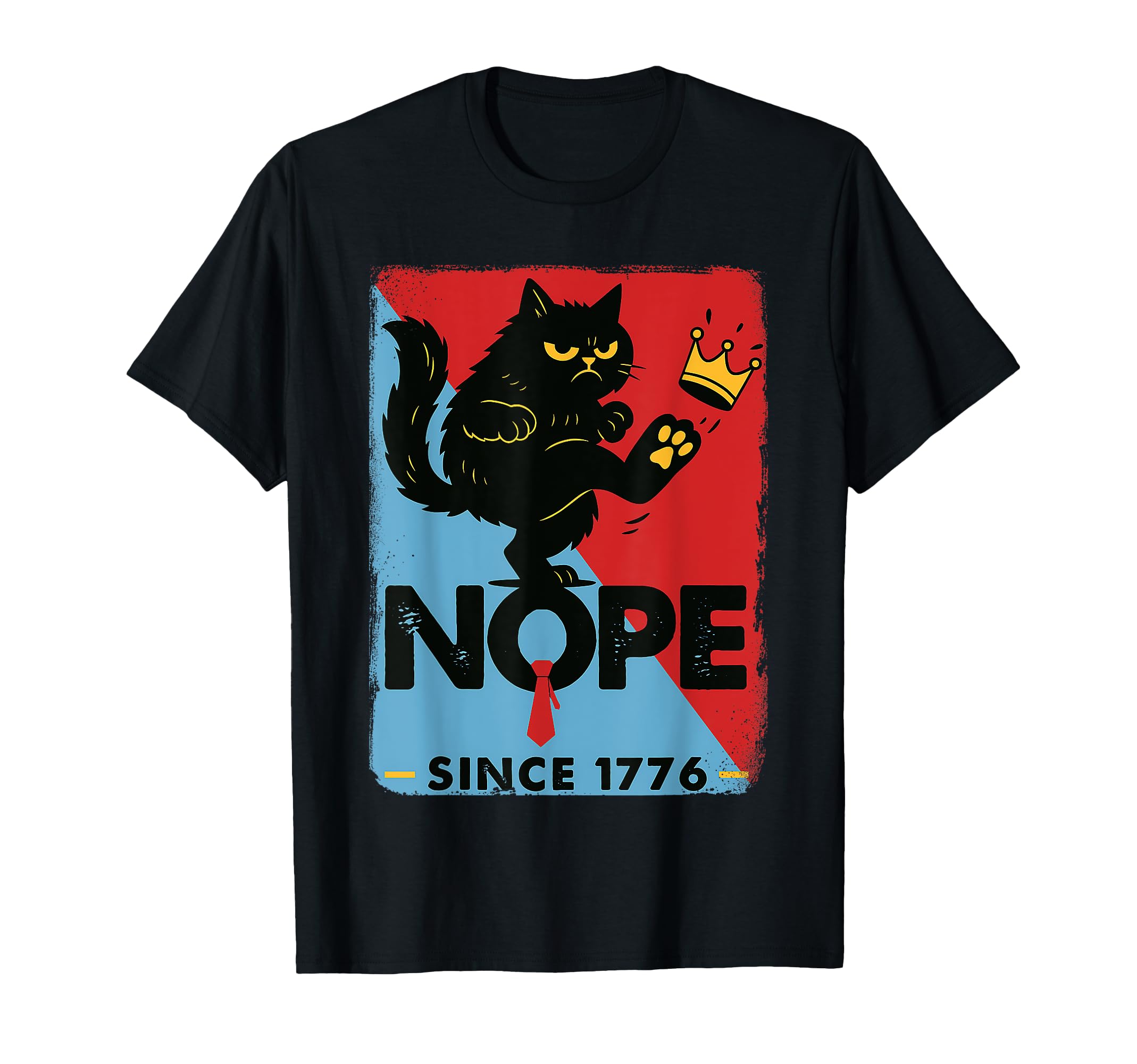 No Kings Cat Kicking Crown Protest Since T-Shirt - Graphic Print Men Women