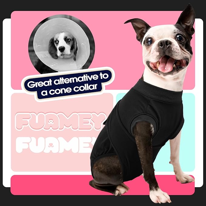 FUAMEY Dog Recovery Suit Male,Dogs Surgery Neuter Suits Puppy Spay Shirts for Female Protect Dog's Skin Anti Licking Abdominal Wounds Doggie Onesie Pet Bodysuit Alternative to Cone Black XXL