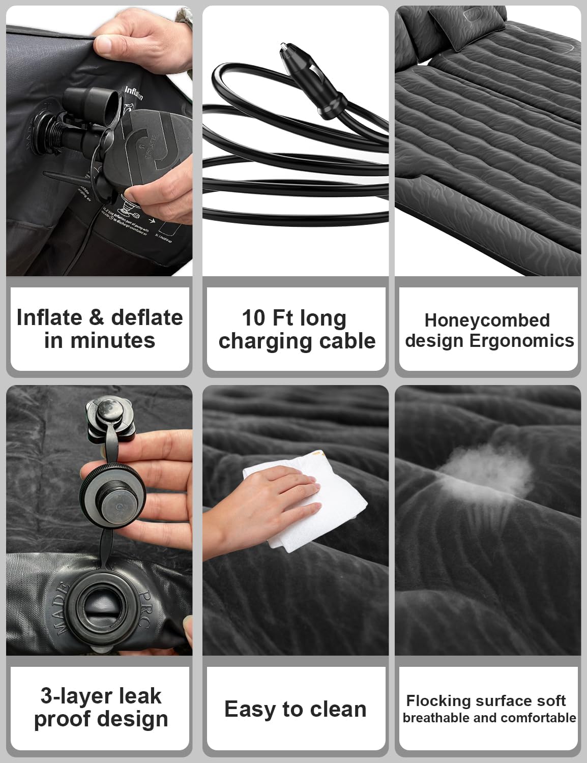Umbrauto 63in Extended SUV Mattress Quick Inflate, Includes Pump & 2 Pillows,Grey