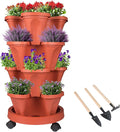 Vertical Planter 4 Tier Stackable Planters Garden Planters Strawberry Herb Flower and Vegetable Planter Indoor Outdoor Gardening Pots with Removable Wheels and Tools