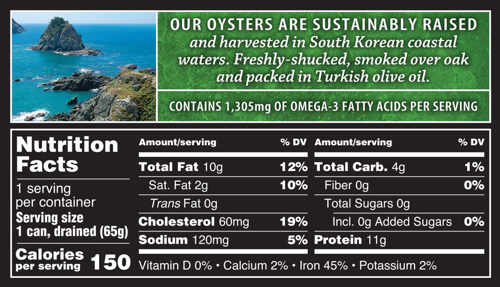 Crown Prince Naturally Smoked Oysters in Pure Olive Oil, 3 oz, Case of 18