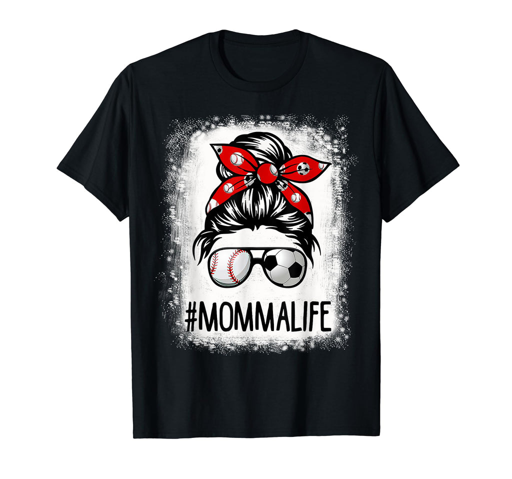 Bleached Momma Life Soccer Messy Bun T-Shirt - Trendy Graphic Men Women