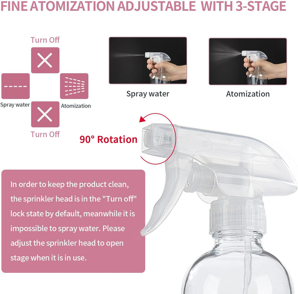 HOMBYS 8 Oz Empty Clear Glass Spray Bottles with Silicone Sleeve Protection Refillable Containers for Cleaning Solutions, Essential Oils, Misting Plants - Quality Sprayer - 3 Pack Boston Bottles