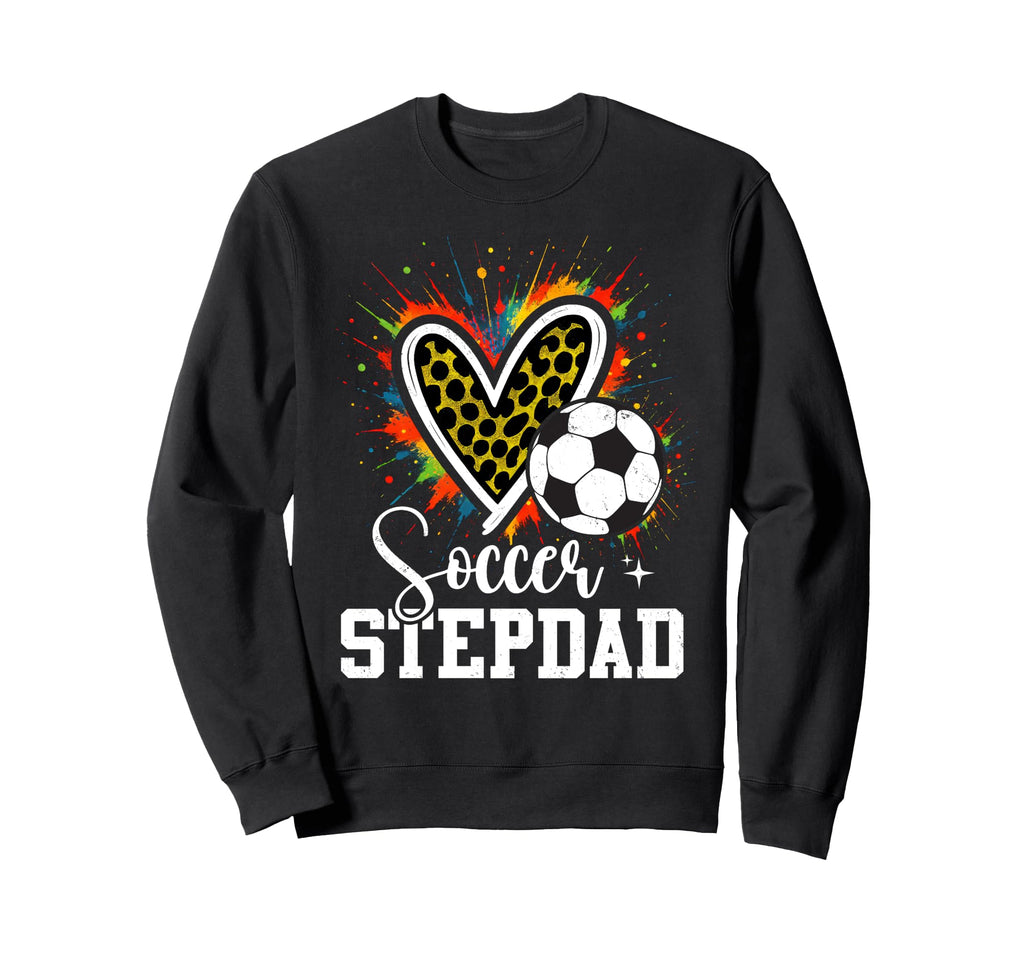 Soccer Stepdad Leopard Heart Colorful Sweatshirt - Unique Graphic Men Women