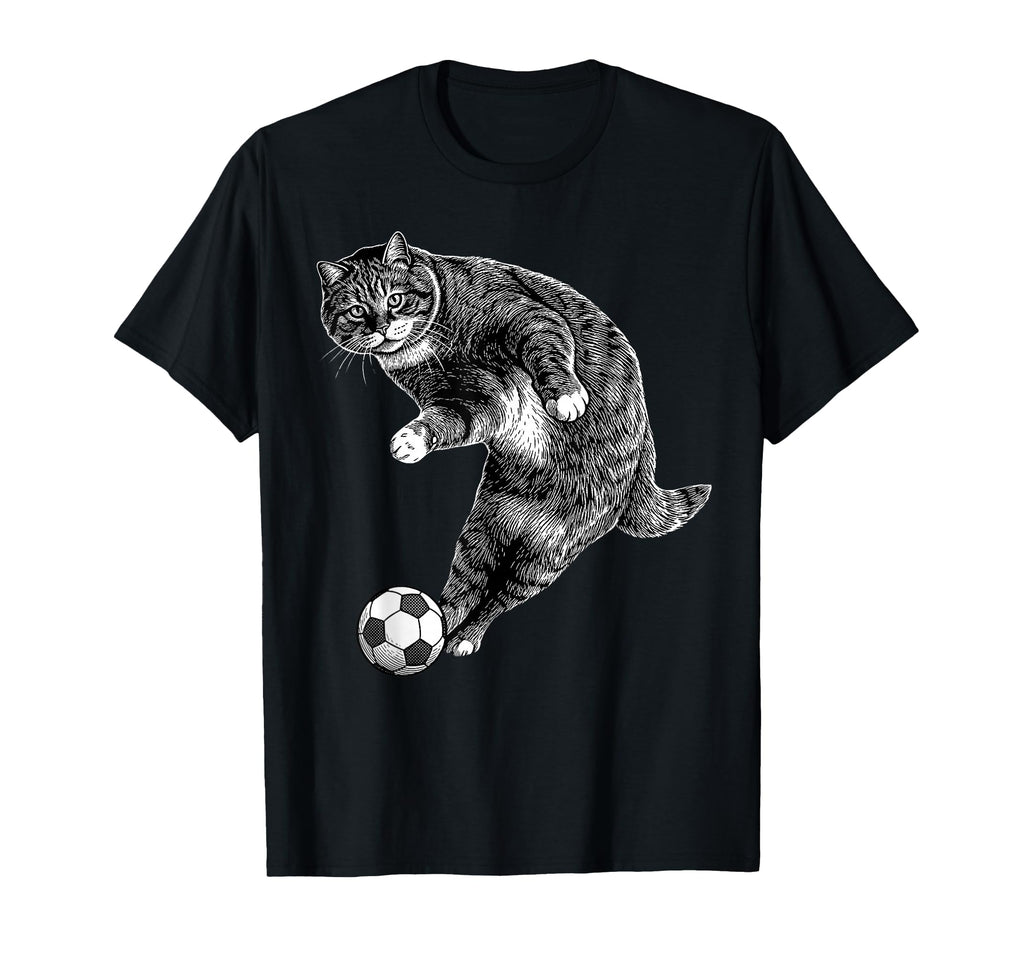 Funny Soccer Cat Playing Football T-Shirt - Custom Art Print Men Women
