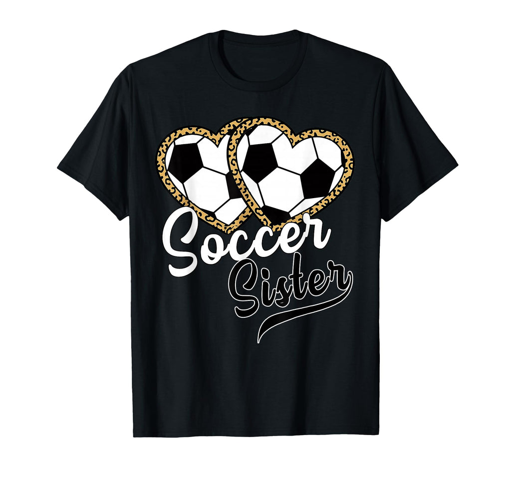 Soccer Sister Leopard Heart Soccer T-Shirt - Unique Graphic for Adults