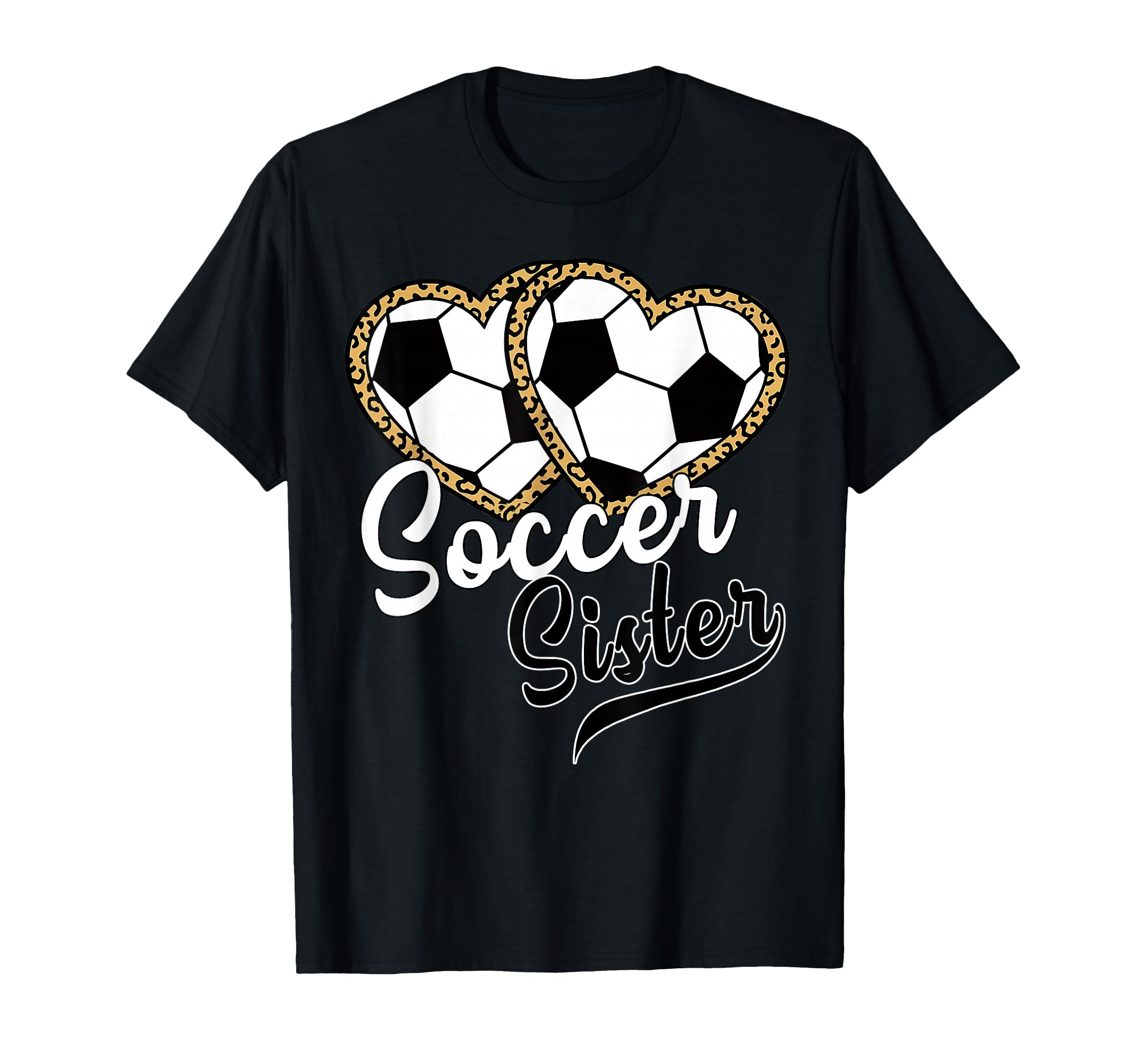 Soccer Sister Leopard Heart Soccer T-Shirt - Unique Graphic for Adults