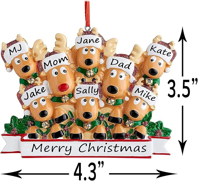 Personalized Christmas Ornaments 2025 Family of 2/3/4/5/6/7/8 Deer Christmas Ornaments Custom Name Customized Gifts for Xmas Tree,Family of 2