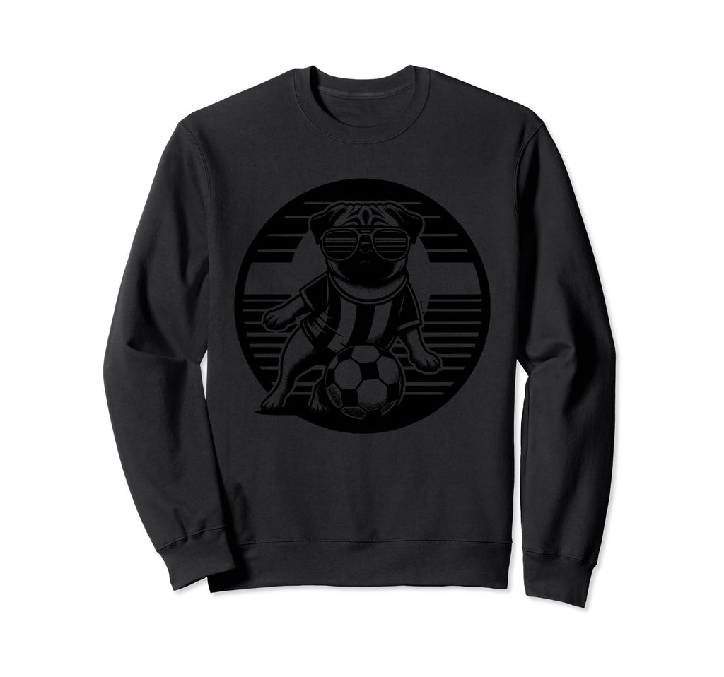 Black Silhouette Pug Dog Soccer Sweatshirt - Aesthetic Graphic for Adults