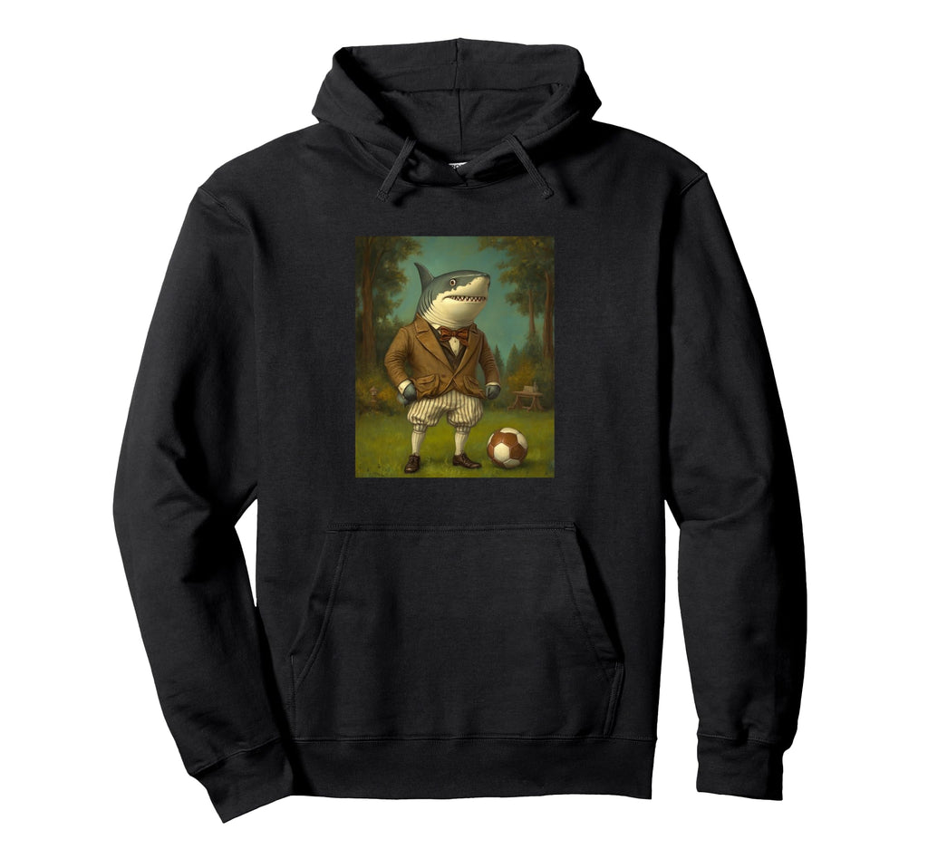 Funny Shark Playing Soccer Weird Hoodie - Fun Novelty Design for Adults