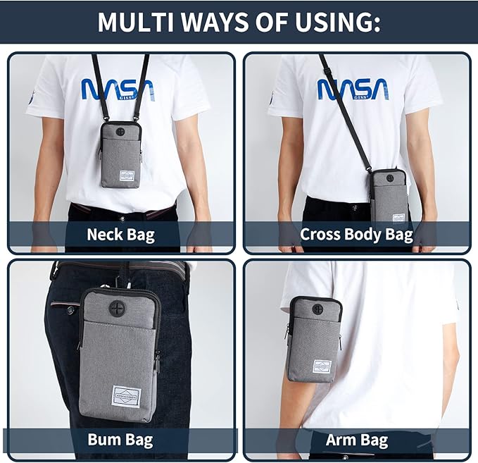 Cell Phone Purse Waist Pack Bag Travel Crossbody Bag Wristband Sport Armband Wallet with Removable Shoulder Strap (Light Grey)