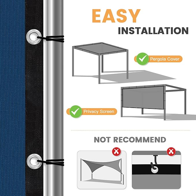 VICLLAX Shade Fabric Sun Shade Cloth with Every 2 FT Grommets for Patio Garden Pergola Cover Canopy 10x20 FT, Dark Blue