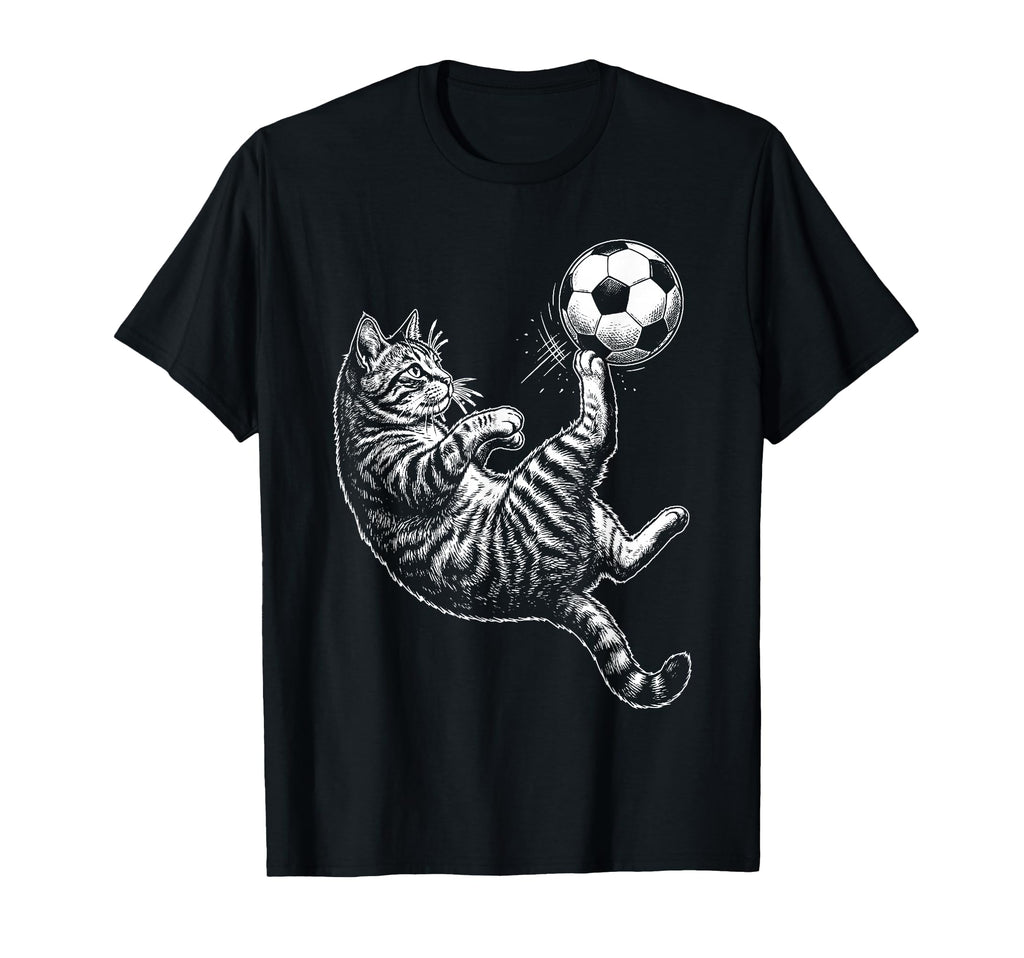 Funny Soccer Cat Kicking Ball Animal T-Shirt - Unique Graphic for Adults