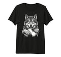 Black White Wolf Holding Ball Nature T-Shirt - Casual Everyday Wear Unisex