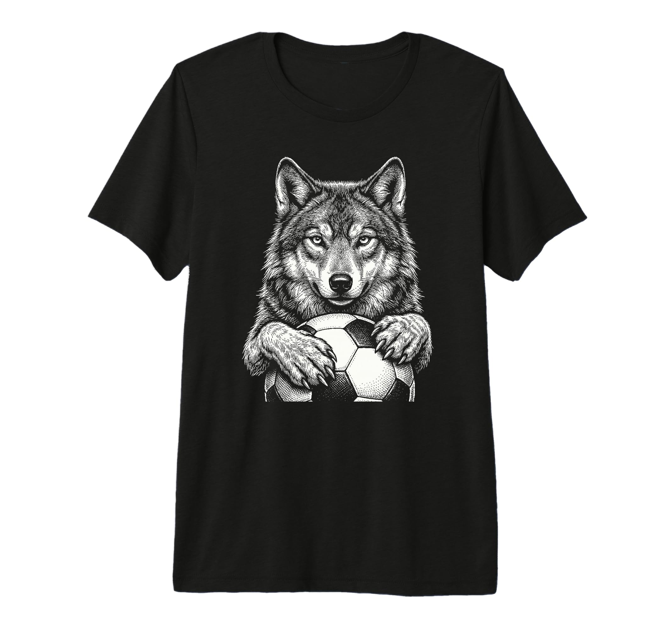 Black White Wolf Holding Ball Nature T-Shirt - Casual Everyday Wear Unisex