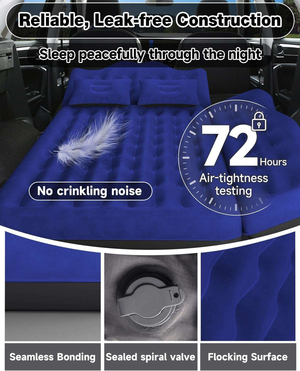 Umbrauto 29.53in/75cm Wide Car Air Mattress Inflatable SUV, Truck & Van Back Seat Camping Bed with Pump & Pillows, Navy