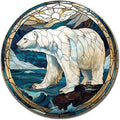 Lygond Metal Tin Sign - Circular Stained Glass Polar Bear Garage Sign For Home Decor - 8x8 Inches