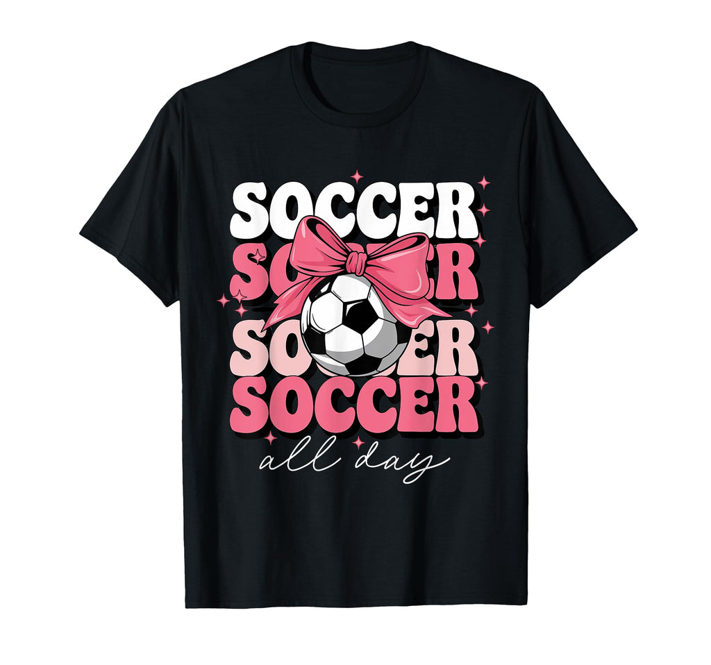 Groovy Soccer Coquette Bow Soccer All Day T-Shirt - Graphic Print Men Women