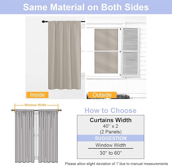Simplebrand Ava Stone Blackout Curtains for Bedroom 72 Inch Length 2 Panels Set, Privacy Thermal Insulated Rod Pocket Door Window Curtains for Patio French Door Front Door, W40 x L72 Inch, Stone