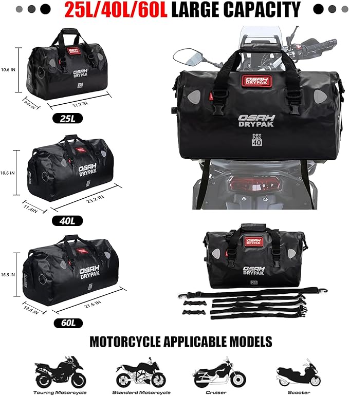 Waterproof Duffel& Luggage Bag - Motorcycle Dry Bag Tail Saddle Bags with Roll Top Closure,Large Storage Space,for Camping, Kayaking, Fishing & Traveling(Yellow, 60L)