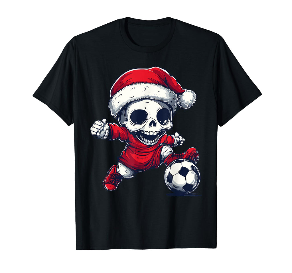 Santa Skeleton Playing Soccer Funny T-Shirt - Aesthetic Graphic for Adults