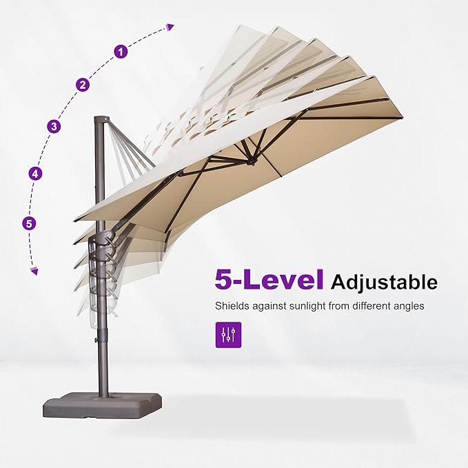 PURPLE LEAF 10 Feet Patio Cantilever Umbrella Square Outdoor Umbrella with 360° Rotation and Aluminum Offset Hanging for Garden Backyard Pool, Beige