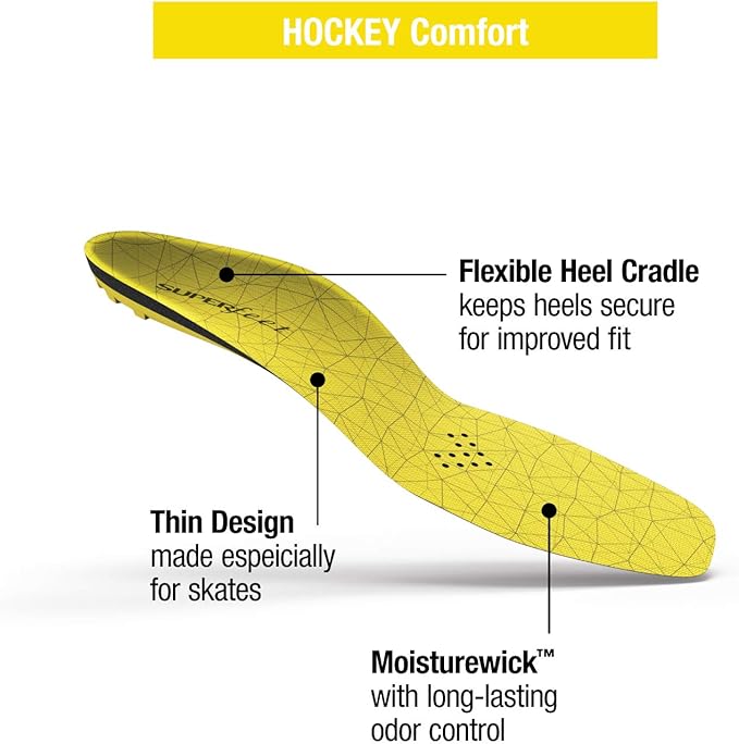 Superfeet Hockey Cushion Insoles - Foam Shoe Inserts for Skates - Professional Grade - Skate Size 7-8
