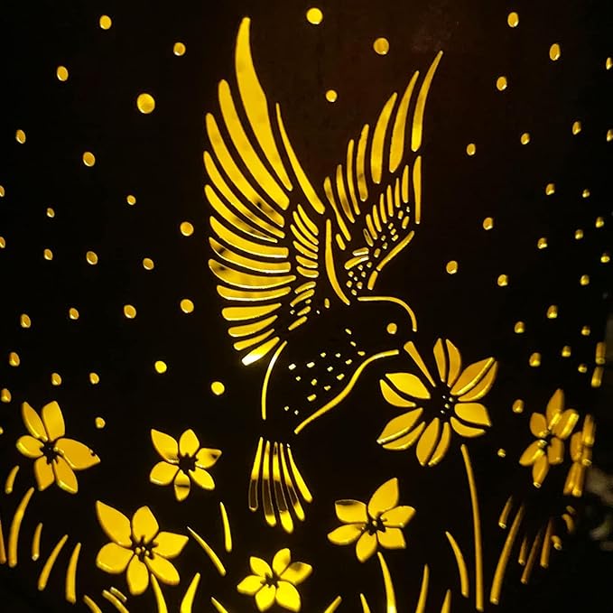 4 Packs Solar Lanterns Outdoor Hanging Lantern Lights, 4 Hummingbirds Hollowed-Out Metal Decor Lantern, Waterproof LED Decorative Garden Light Gifts