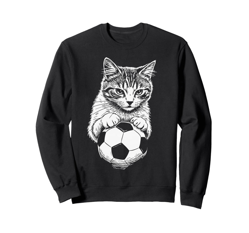 Funny Soccer Cat Meme White Sweatshirt - Casual Everyday Wear Men Women