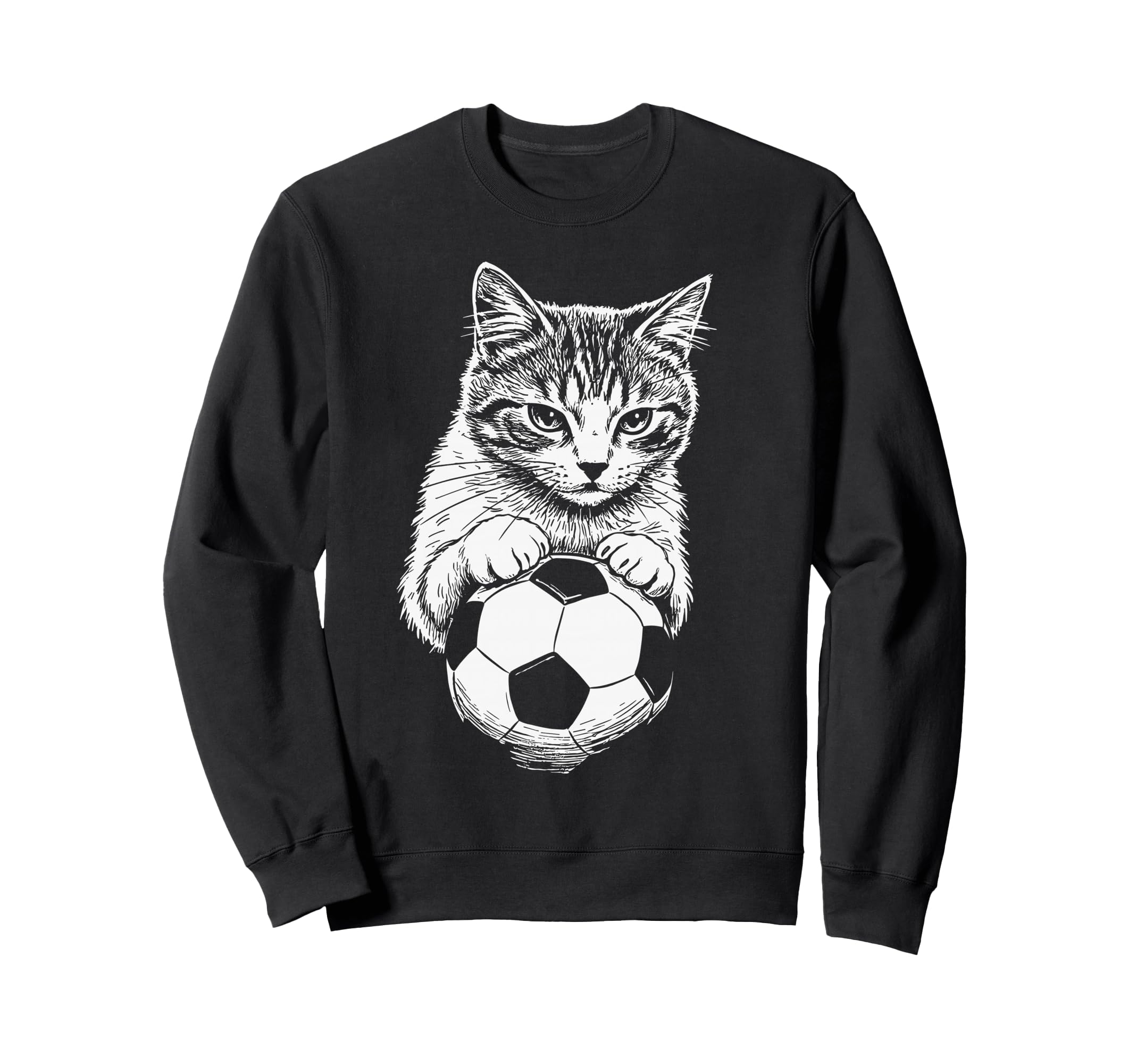 Funny Soccer Cat Meme White Sweatshirt - Casual Everyday Wear Men Women