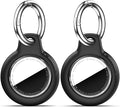 Upgrade Waterproof 2 Pack Airtags Holder with Apple Airtags Keychain, Hard PC Air Tag Case, Anti-Scratch & Shock Air tag Holder, Men's Women's Keyrings & Keychains - Black+Black