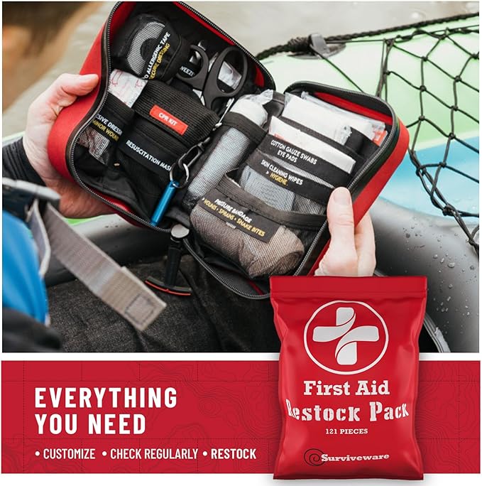 Surviveware Comprehensive Premium Survival First Aid Kit | 98 Pcs Comprehensive Survival Medical Emergency Kit for Travel Camping Gear, Home Essentials Outdoor Emergencies