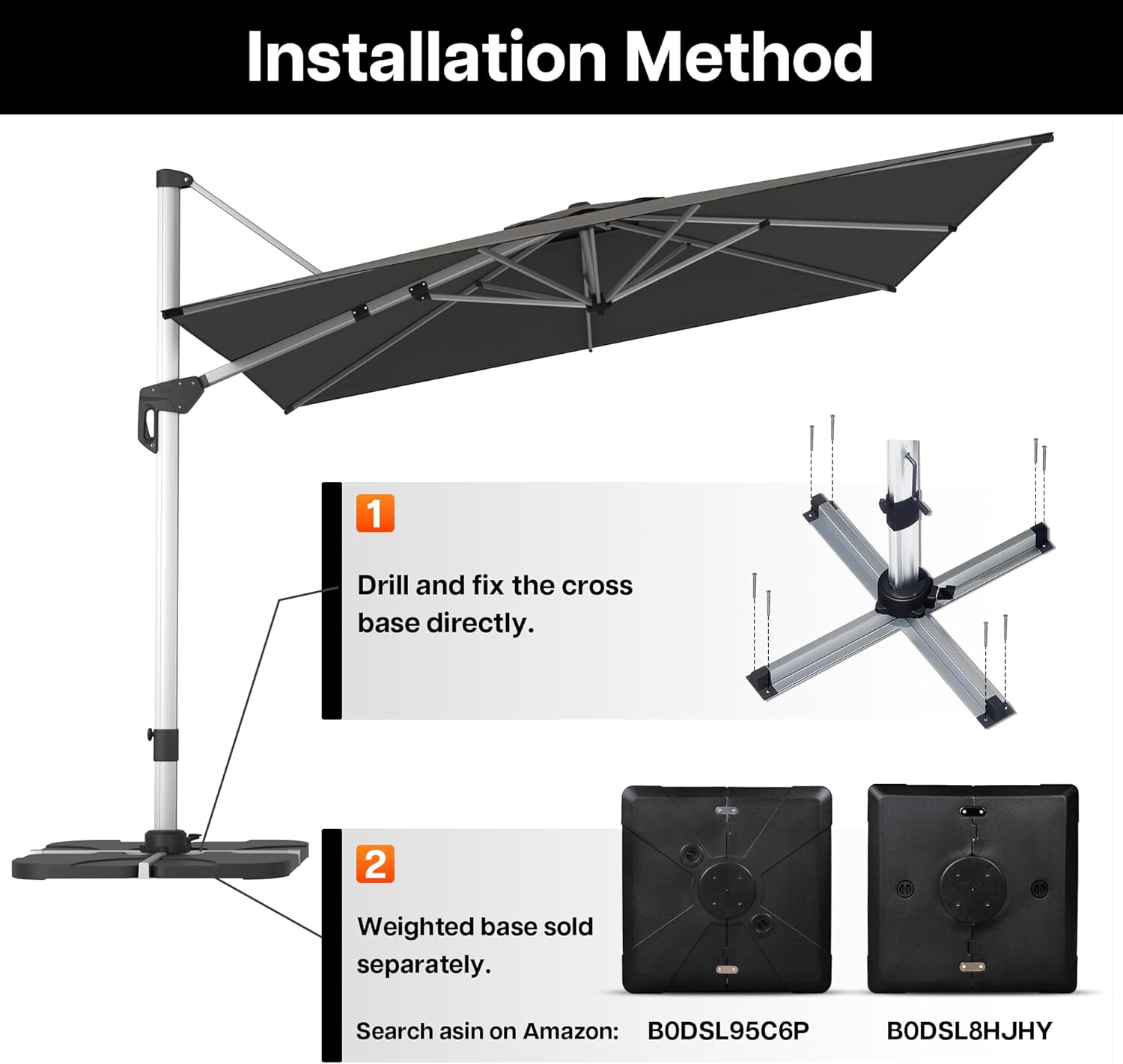 Patio Umbrella, 10FT Outdoor Cantilever Umbrella with 360-degree Rotation for Garden, Deck, Backyard, Pool and Beach, Grey