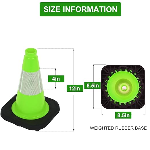 OrangeStar 12" Traffic Cones 4-Pack, Green Safety Cones with Reflective Collar & Heavy Duty Base for Driving Practice, Parking Lots, Roadwork, Construction | Indoor & Outdoor Use