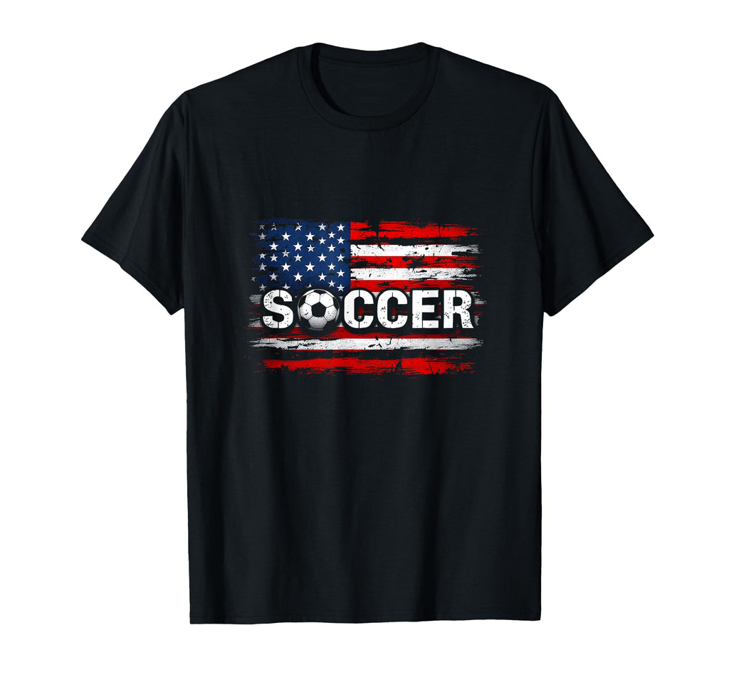 Soccer Distressed American Flag Soccer T-Shirt - Fun Novelty Design Unisex