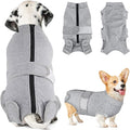 Lukovee Recovery Suit for Dogs, Zipper On Recovery Suit for Female Male Dog, Onesie Abdominal Wounds Cone E-Collar Alternative Prevent Licking Spay Recovery Suit (Small, Grey)